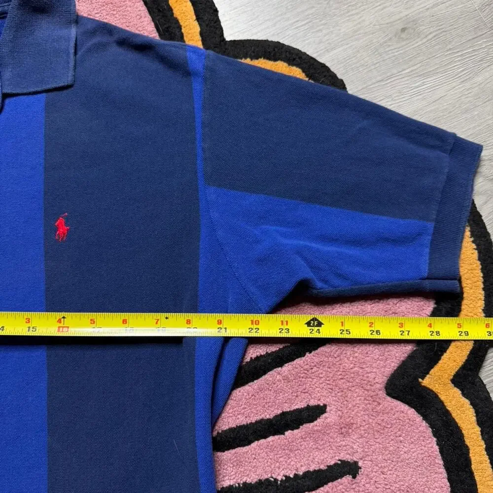 Vintage 90’s Polo Ralph Lauren Striped Embroidered Logo Polo Shirt Size XL Blue